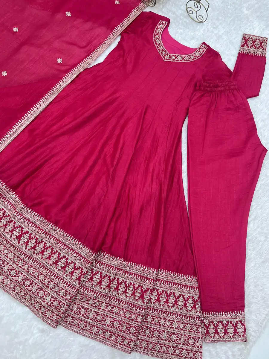 RICH LOOK VICHITRA SILK FANCY LACE WITH EMBROIDERY DORI,JARI AND SEQUENCE LACE WORK GOWN BOTTOM WITH DUPATTA WEDDING WEAR WHOLESALE PRICE ETHNIC GARMENT (11)