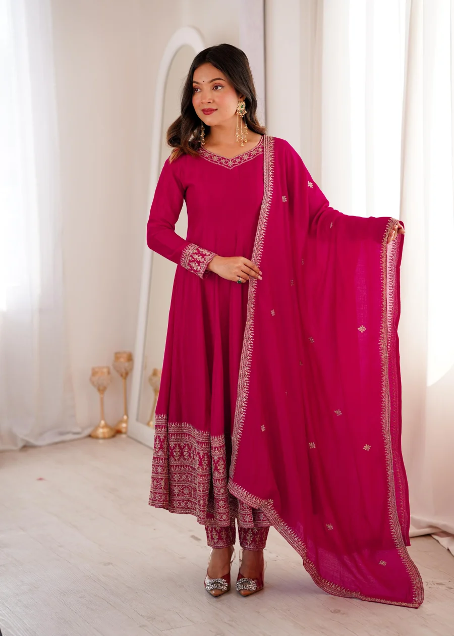 RICH LOOK VICHITRA SILK FANCY LACE WITH EMBROIDERY DORI,JARI AND SEQUENCE LACE WORK GOWN BOTTOM WITH DUPATTA WEDDING WEAR WHOLESALE PRICE ETHNIC GARMENT (5)
