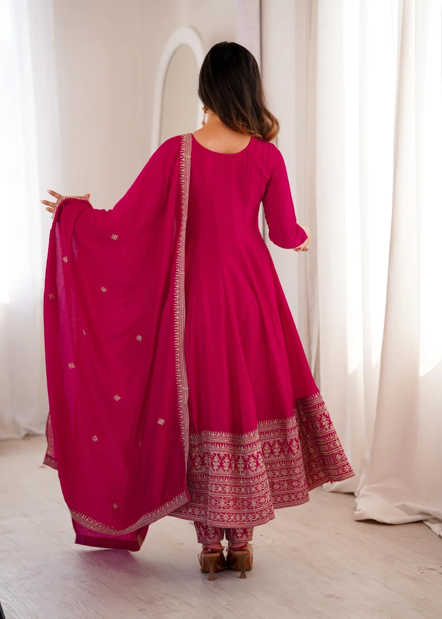RICH LOOK VICHITRA SILK FANCY LACE WITH EMBROIDERY DORI,JARI AND SEQUENCE LACE WORK GOWN BOTTOM WITH DUPATTA WEDDING WEAR WHOLESALE PRICE ETHNIC GARMENT (7)