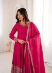 RICH LOOK VICHITRA SILK FANCY LACE WITH EMBROIDERY DORI,JARI AND SEQUENCE LACE WORK GOWN BOTTOM WITH DUPATTA WEDDING WEAR WHOLESALE PRICE ETHNIC GARMENT (5)