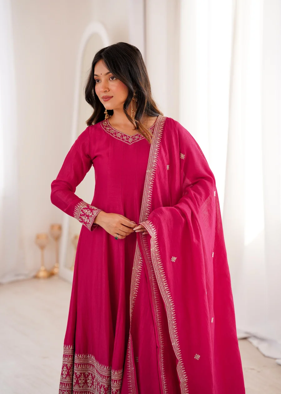 RICH LOOK VICHITRA SILK FANCY LACE WITH EMBROIDERY DORI,JARI AND SEQUENCE LACE WORK GOWN BOTTOM WITH DUPATTA WEDDING WEAR WHOLESALE PRICE ETHNIC GARMENT (8)