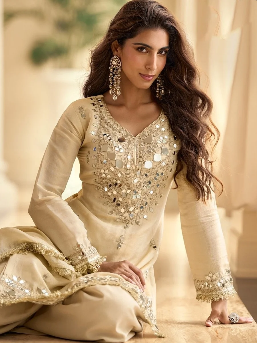 RICH LOOK VICHITRA SILK REAL MIRROR HAND WORK TOP BOTTOM WITH DUPATTA FESTIVE WEAR WHOLESALE PRICE ETHNIC GARMENT (3)