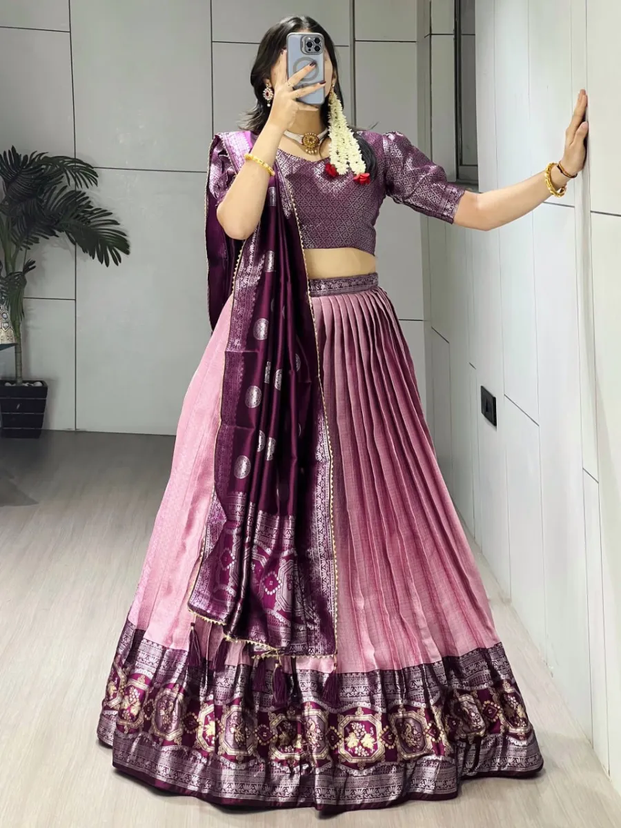 TRADITIONAL SILK ZARI WEAVING WITH CONTRAST GOLDEN ZARI WEAVING BORDER WORK LEHENGA CHOLI WITH DUPATTA FESTIVE WEAR WHOLESALE PRICE ETHNIC GARMENT (3)