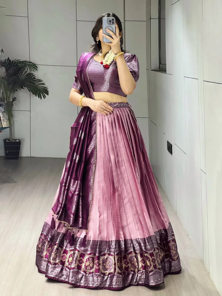 TRADITIONAL SILK ZARI WEAVING WITH CONTRAST GOLDEN ZARI WEAVING BORDER WORK LEHENGA CHOLI WITH DUPATTA FESTIVE WEAR WHOLESALE PRICE ETHNIC GARMENT (4)