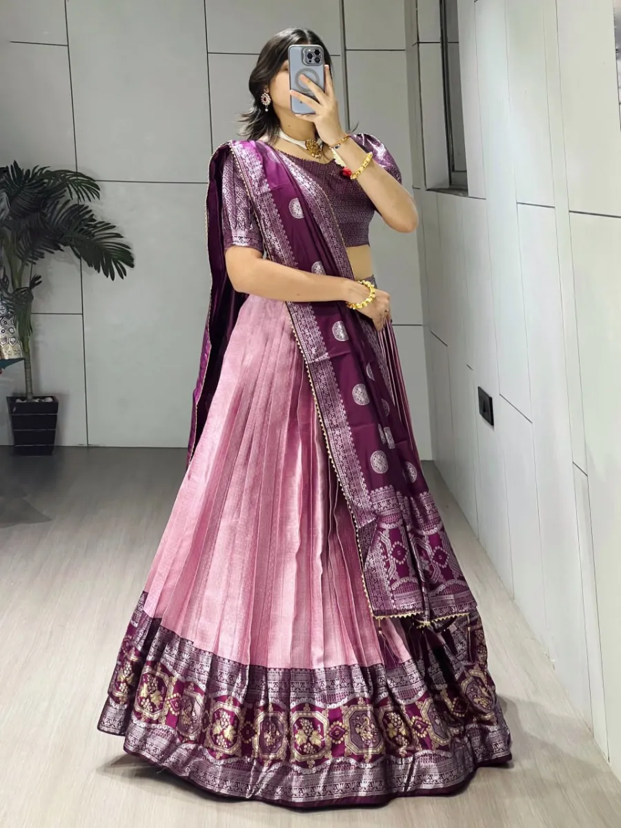 TRADITIONAL SILK ZARI WEAVING WITH CONTRAST GOLDEN ZARI WEAVING BORDER WORK LEHENGA CHOLI WITH DUPATTA FESTIVE WEAR WHOLESALE PRICE ETHNIC GARMENT (5)