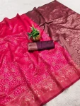 TRENDING BANARASI LICHI SILK JACQUARD WORK SAREE WITH UNSTITCHED BLOUSE RANI