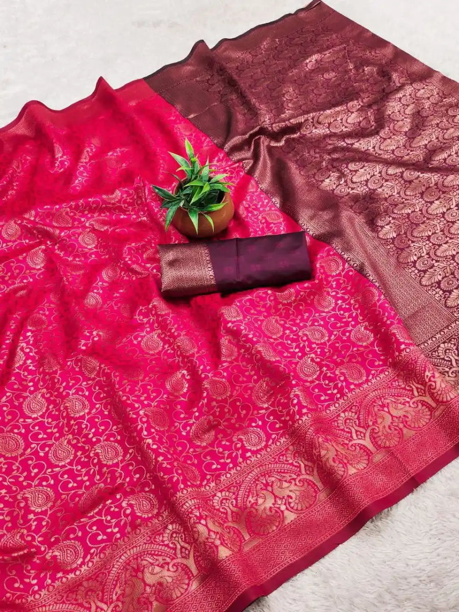 TRENDING BANARASI LICHI SILK JACQUARD WORK SAREE WITH UNSTITCHED BLOUSE FESTIVE WEAR WHOLESALE PRICE ETHNIC GARMENT (3)