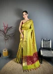 TRENDING BANARASI TISSUE BUTTI WORK WITH HEAVY BORDER SAREE WITH UNSTITCHED BLOUSE GREEN
