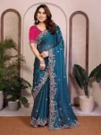 TRENDING CHIFFON SILK EMBROIDERY WITH PIPING BORDER WORK SAREE WITH UNSTITCHED BLOUSE WEDDING WEAR WHOLESALE PRICE ETHNIC GARMENT (5)