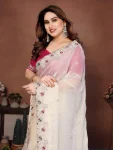 TRENDING CHIFFON SILK EMBROIDERY WITH PIPING BORDER WORK SAREE WITH UNSTITCHED BLOUSE WEDDING WEAR WHOLESALE PRICE ETHNIC GARMENT (4)
