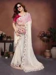 TRENDING CHIFFON SILK EMBROIDERY WITH PIPING BORDER WORK SAREE WITH UNSTITCHED BLOUSE WEDDING WEAR WHOLESALE PRICE ETHNIC GARMENT (4)