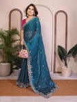 TRENDING CHIFFON SILK EMBROIDERY WITH PIPING BORDER WORK SAREE WITH UNSTITCHED BLOUSE WEDDING WEAR WHOLESALE PRICE ETHNIC GARMENT (5)