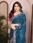 TRENDING CHIFFON SILK EMBROIDERY WITH PIPING BORDER WORK SAREE WITH UNSTITCHED BLOUSE WEDDING WEAR WHOLESALE PRICE ETHNIC GARMENT (5)