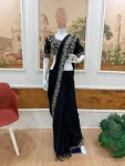 TRENDING CHINON SEMI- BEADS EMBROIDERY WORK READY TO WEAR SAREE WITH STITCHED BLOUSE PARTY WEAR WHOLESALE PRICE ETHNIC GARMENT (6)