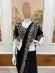TRENDING CHINON SEMI- BEADS EMBROIDERY WORK READY TO WEAR SAREE WITH STITCHED BLOUSE PARTY WEAR WHOLESALE PRICE ETHNIC GARMENT (6)