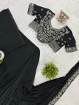 TRENDING CHINON SEMI- BEADS EMBROIDERY WORK READY TO WEAR SAREE WITH STITCHED BLOUSE PARTY WEAR WHOLESALE PRICE ETHNIC GARMENT (6)