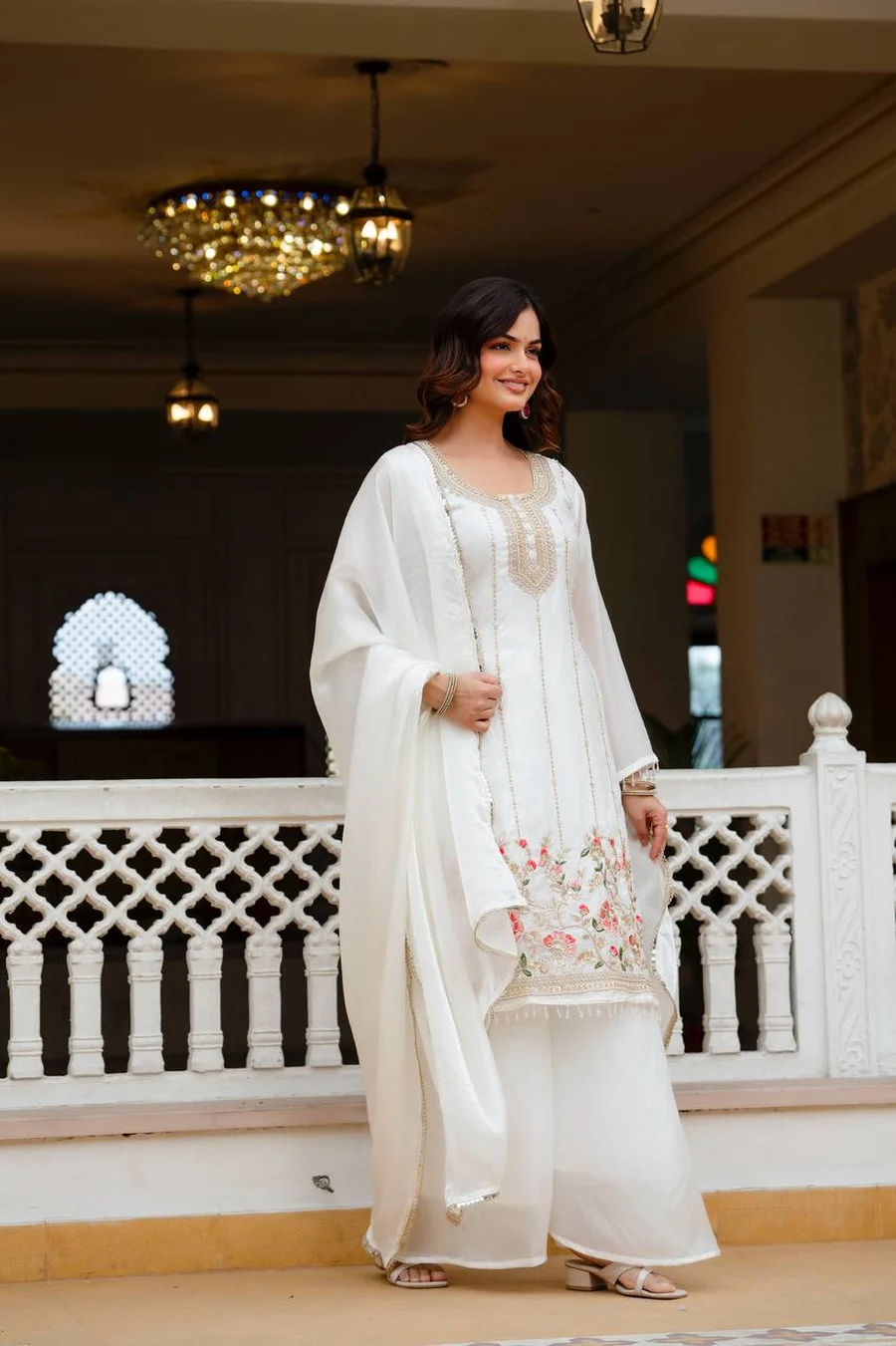 TRENDING FENDY SILK BEADS WORK TOP PALAZZO WITH DUPATTA WEDDING WEAR WHOLESALE PRICE ETHNIC GARMENT (11)