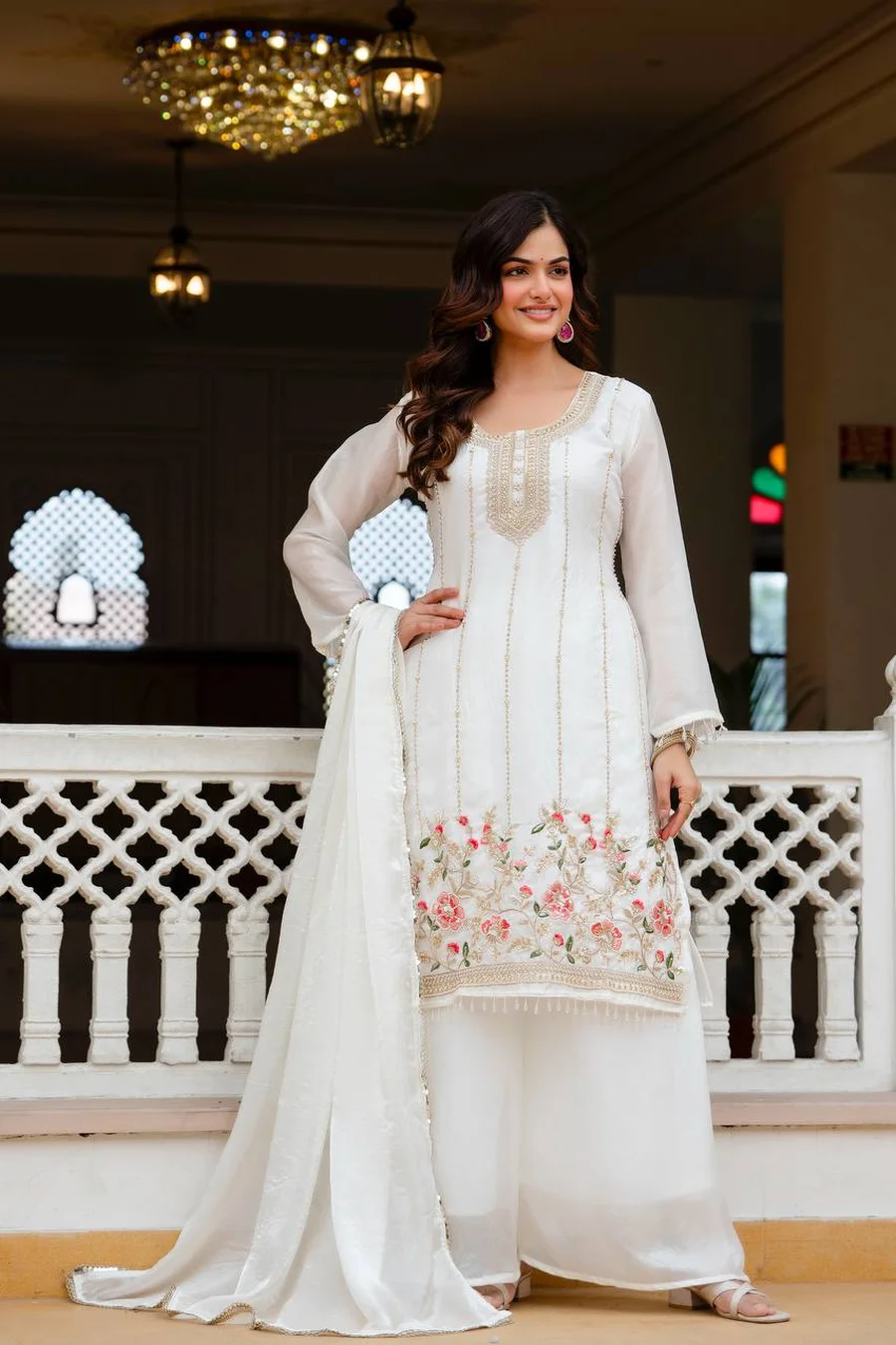 TRENDING FENDY SILK BEADS WORK TOP PALAZZO WITH DUPATTA WEDDING WEAR WHOLESALE PRICE ETHNIC GARMENT (9)
