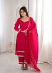 TRENDING FENDY SILK REAL MIRROR LACE WORK TOP BOTTOM WITH DUPATTA FESTIVE WEAR WHOLESALE PRICE ETHNIC GARMENT (2)