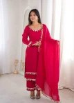 TRENDING FENDY SILK REAL MIRROR LACE WORK TOP BOTTOM WITH DUPATTA PINK