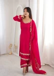 TRENDING FENDY SILK REAL MIRROR LACE WORK TOP BOTTOM WITH DUPATTA FESTIVE WEAR WHOLESALE PRICE ETHNIC GARMENT (2)