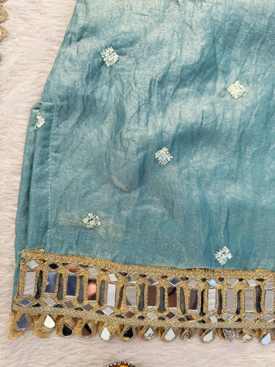 TRENDING FENDY SILK THREAD WITH SEQUENCE WITH REAL MIRROR WITH READYMADE LACE BORDER WORK TOP PALAZZO WITH DUPATTA FESTIVE WEAR WHOLESALE PRICE ETHNIC GARMENT (15)