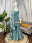TRENDING FENDY SILK THREAD WITH SEQUENCE WITH REAL MIRROR WITH READYMADE LACE BORDER WORK TOP PALAZZO WITH DUPATTA FESTIVE WEAR WHOLESALE PRICE ETHNIC GARMENT (5)