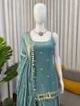 TRENDING FENDY SILK THREAD WITH SEQUENCE WITH REAL MIRROR WITH READYMADE LACE BORDER WORK TOP PALAZZO WITH DUPATTA FESTIVE WEAR WHOLESALE PRICE ETHNIC GARMENT (5)