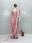TRENDING GEORGETTE CHAIN SEQUENCE WORK SAREE WITH UNSTITCHED BLOUSE AND DUPATTA BABY PINK