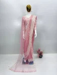 TRENDING GEORGETTE CHAIN SEQUENCE WORK SAREE WITH UNSTITCHED BLOUSE AND DUPATTA WEDDING WEAR WHOLESALE PRICE ETHNIC GARMENT (1)