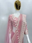 TRENDING GEORGETTE CHAIN SEQUENCE WORK SAREE WITH UNSTITCHED BLOUSE AND DUPATTA WEDDING WEAR WHOLESALE PRICE ETHNIC GARMENT (1)