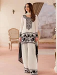 TRENDING NATURAL CREPE EMBROIDERY MULTI NEEDLE WORK TOP PATIYALA WITH DUPATTA WHITE AND BLACK