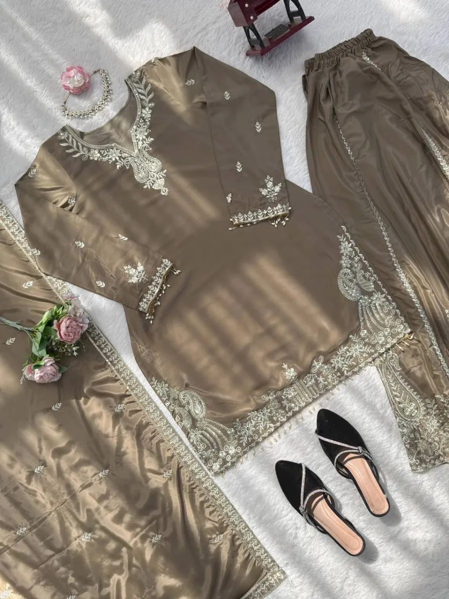 TRENDING NATURAL CREPE THREAD WITH SEQUENCE & FANCY LACE WORK TOP PALAZZO WITH DUPATTA FESTIVE WEAR WHOLESALE PRICE ETHNIC GARMENT (10)