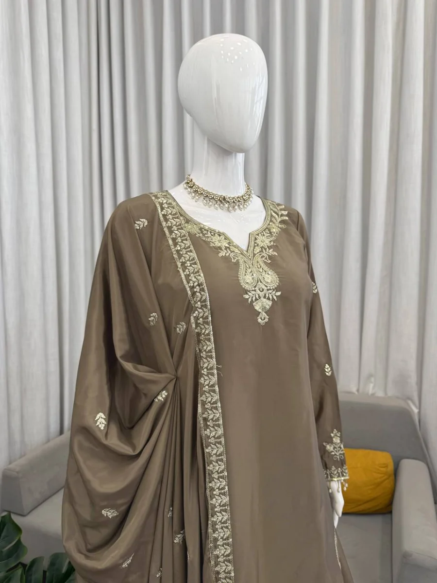 TRENDING NATURAL CREPE THREAD WITH SEQUENCE & FANCY LACE WORK TOP PALAZZO WITH DUPATTA FESTIVE WEAR WHOLESALE PRICE ETHNIC GARMENT (11)