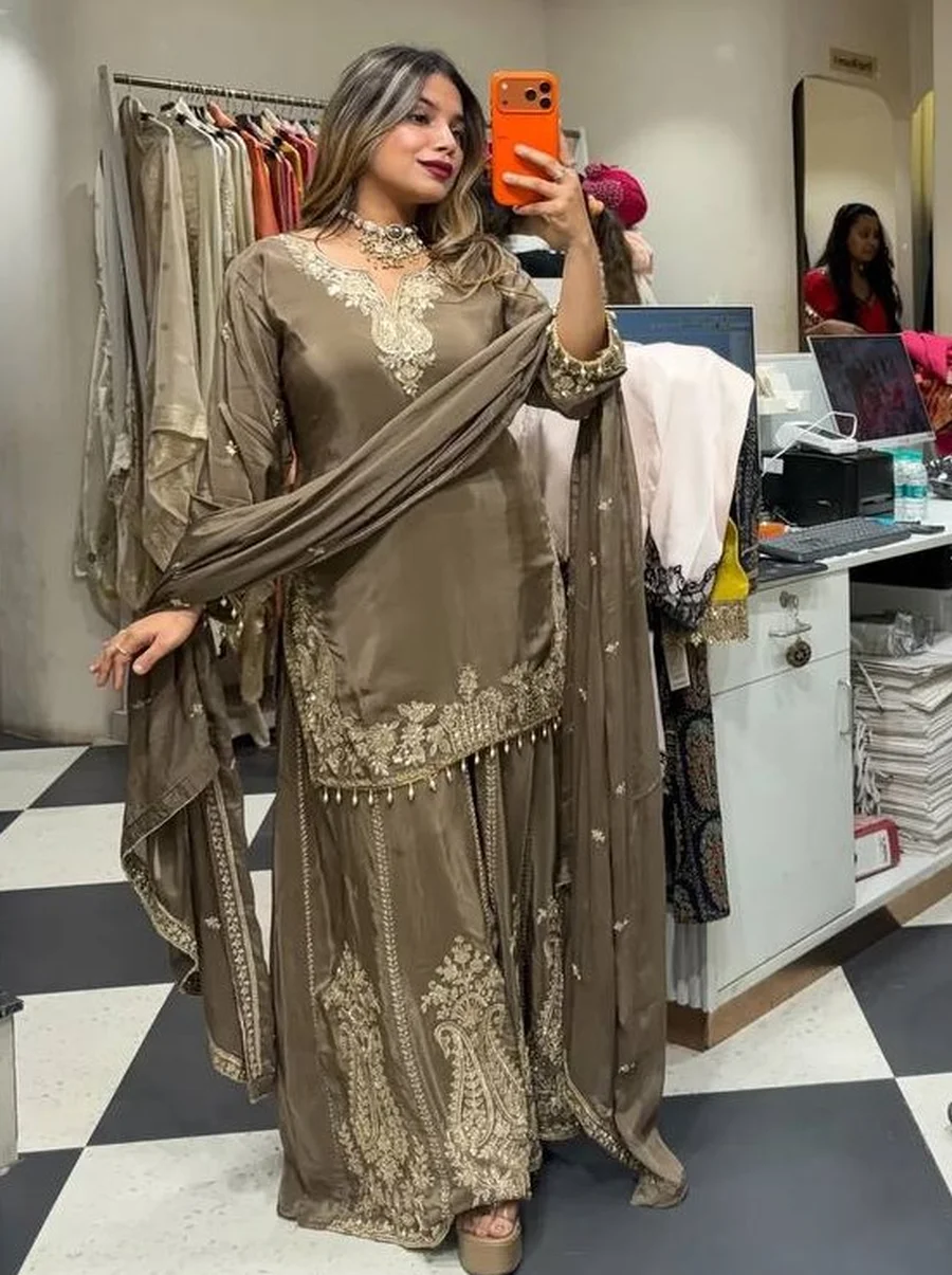 TRENDING NATURAL CREPE THREAD WITH SEQUENCE & FANCY LACE WORK TOP PALAZZO WITH DUPATTA FESTIVE WEAR WHOLESALE PRICE ETHNIC GARMENT (4)