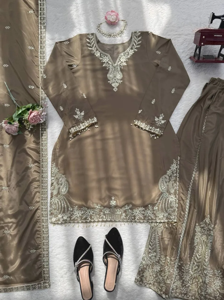 TRENDING NATURAL CREPE THREAD WITH SEQUENCE & FANCY LACE WORK TOP PALAZZO WITH DUPATTA FESTIVE WEAR WHOLESALE PRICE ETHNIC GARMENT (9)