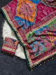 TRENDING ROMAN SILK AJARAKH PRINT AND REAL MIRROR WORK WITH PIPING BORDER WORK SAREE WITH UNSTITCHED BLOUSE PARTY WEAR WHOLESALE PRICE EHNIC GARMENT (4)