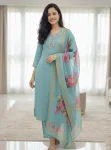 TRENDING SLUB COTTON CUT PASTE EMBROIDERY WORK TOP BOTTOM WITH DUPATTA OFFICE WEAR WHOLESALE PRICE ETHNIC GARMENT (2)