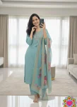 TRENDING SLUB COTTON CUT PASTE EMBROIDERY WORK TOP BOTTOM WITH DUPATTA OFFICE WEAR WHOLESALE PRICE ETHNIC GARMENT (2)