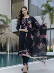ATTRACTIVE CHINON SEQUENCE EMBROIDERY WORK TOP BOTTOM WITH DUPATTA BLACK