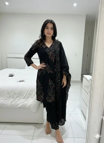 DESIGNER FENDY SEQUENCE EMBROIDERY WORK TOP PALAZZO WITH DUPATTA BLACK