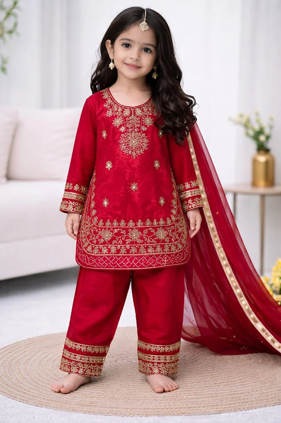 11FANCY GMY SILK EMBROIDERY SEQUENCE WORK KID'S TOP BOTTOM WITH DUPATTA FESTIVE WEAR WHOLESALE PRICE ETHNIC GARMENT (22)