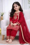 11FANCY GMY SILK EMBROIDERY SEQUENCE WORK KID’S TOP BOTTOM WITH DUPATTA FESTIVE WEAR WHOLESALE PRICE ETHNIC GARMENT (22)