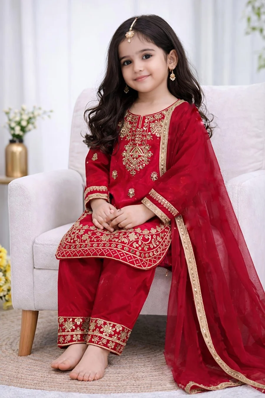 11FANCY GMY SILK EMBROIDERY SEQUENCE WORK KID'S TOP BOTTOM WITH DUPATTA FESTIVE WEAR WHOLESALE PRICE ETHNIC GARMENT (23)