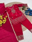 11FANCY GMY SILK EMBROIDERY SEQUENCE WORK KID’S TOP BOTTOM WITH DUPATTA FESTIVE WEAR WHOLESALE PRICE ETHNIC GARMENT (22)