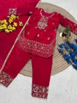 11FANCY GMY SILK EMBROIDERY SEQUENCE WORK KID’S TOP BOTTOM WITH DUPATTA FESTIVE WEAR WHOLESALE PRICE ETHNIC GARMENT (22)