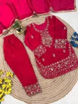 11FANCY GMY SILK EMBROIDERY SEQUENCE WORK KID’S TOP BOTTOM WITH DUPATTA FESTIVE WEAR WHOLESALE PRICE ETHNIC GARMENT (22)