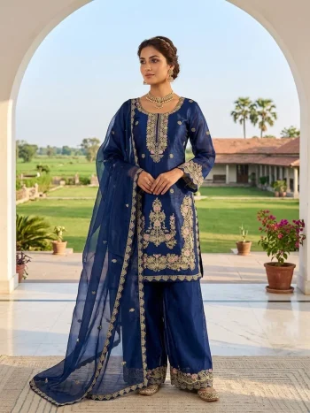 RICH LOOK GMY SILK EMBROIDERY AND SEQUENCE WORK TOP PATIYALA WITH DUPATTA BLUE