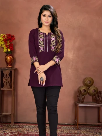 MODERN RINKAL COTTO3 EMBROIDERY WORK ONLY TOP WINE