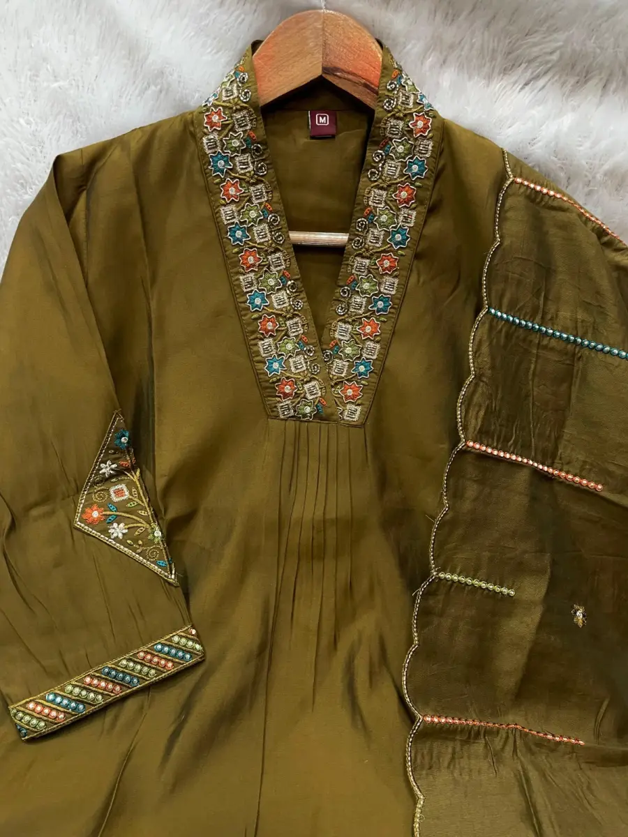 13TRENDING MANGO SILK EMBROIDERY SEQUENCE & HAND WORK TOP BOTTOM WITH DUPATTA FESTIVE WEAR WHOLESALE PRICE ETHNIC GARMENT (1)